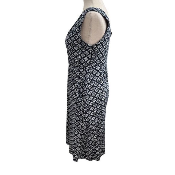 Garnet Hill Green Cotton V Neck Faux Wrap Sleeveless Dress Navy + White Boho - Picture 3 of 8